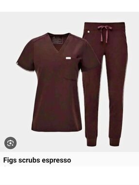 FIGS Espresso Set -  Catarina One Pocket Sc Top S  & Jogger Pants S TALL